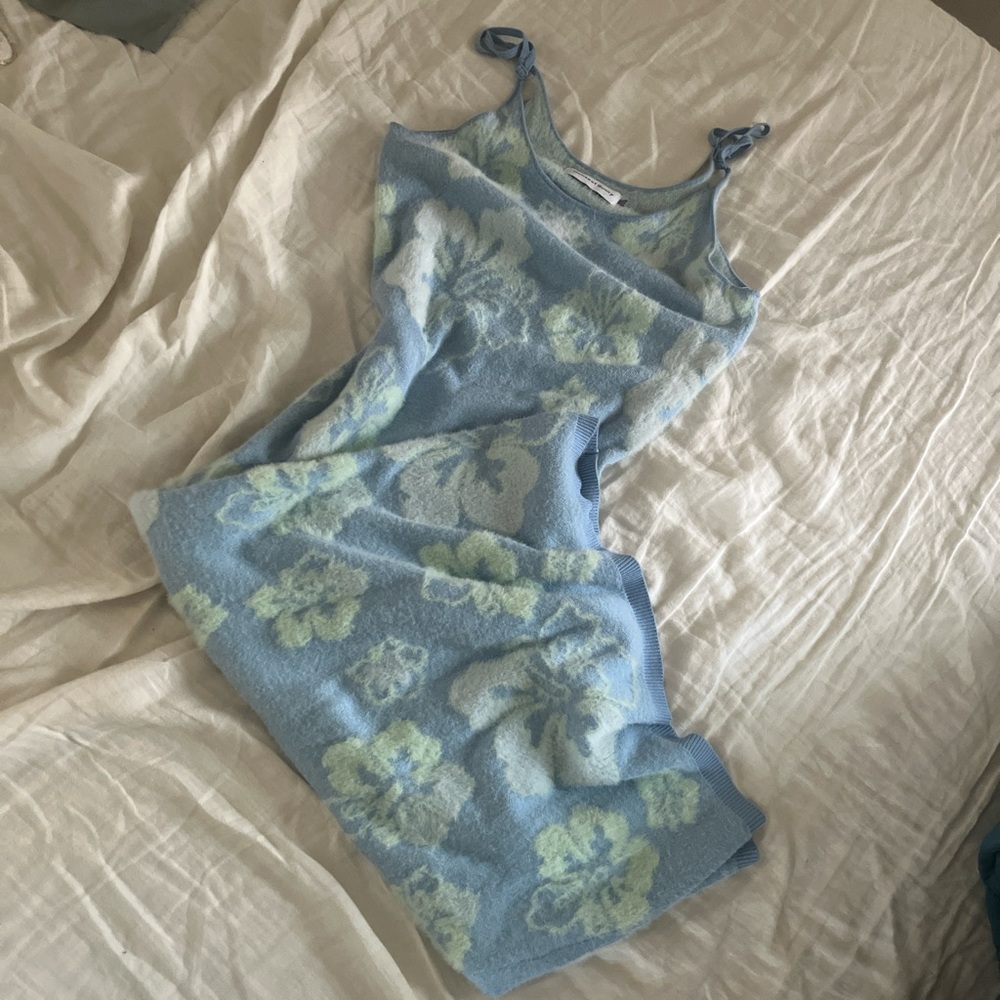 Floral Hockney Dress in Blue and Green